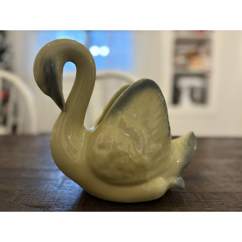 Vintage Swan Planter Colonial China MCM Art Pottery Green